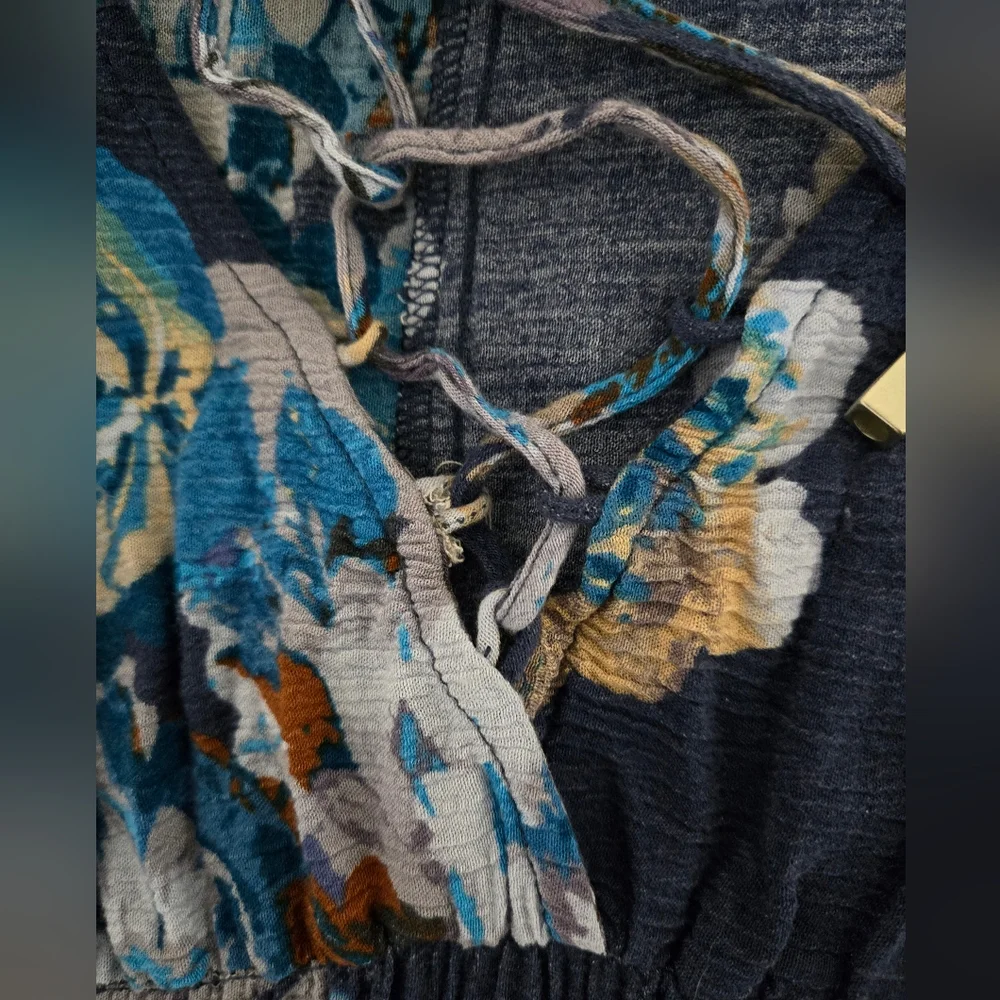 Lovestitch Blue Floral Maxi Dress Smocked Waist Size Small / Medium - Picture 13 of 13